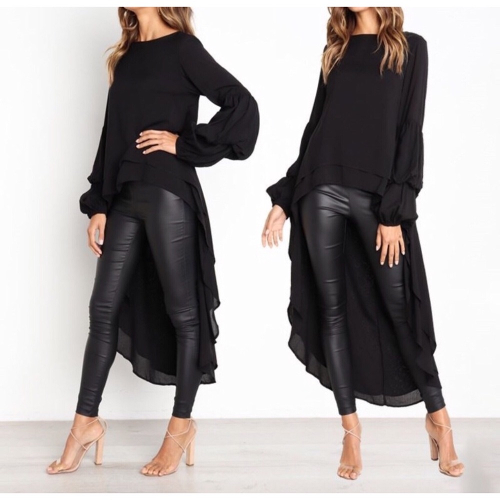 Black or White High-Low Blouse - Picture 3 of 7